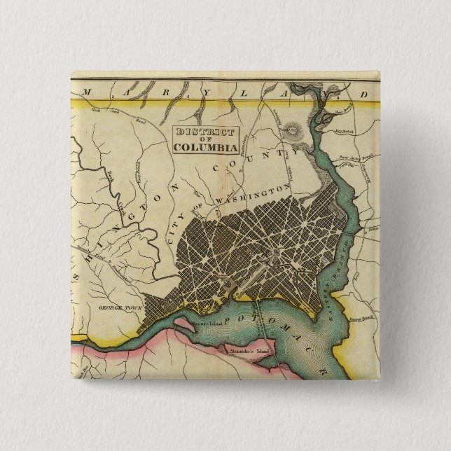 Chapa Cuadrada Mapa Del Distrito De Columbia (Anverso)