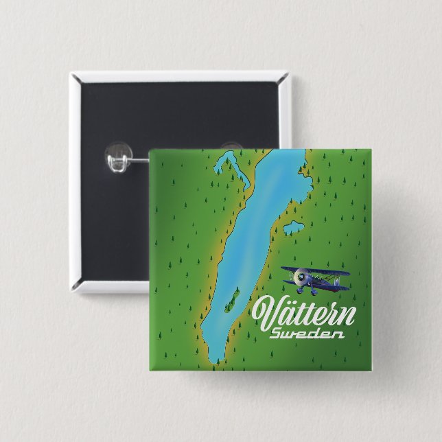 Chapa Cuadrada Mapa del lago Vättern Suecia (Anverso y reverso)