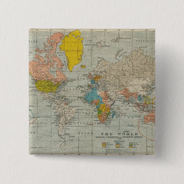 Chapa Cuadrada Mapa del mundo de la época 1910 (Anverso)