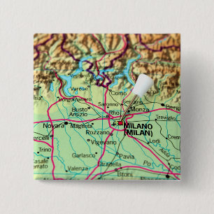 Chapa Cuadrada Mapa del Pin de la ciudad de Milano, Italia