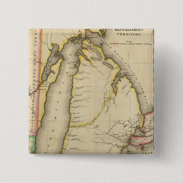 Chapa Cuadrada Mapa Del Territorio De Michigan (Anverso)