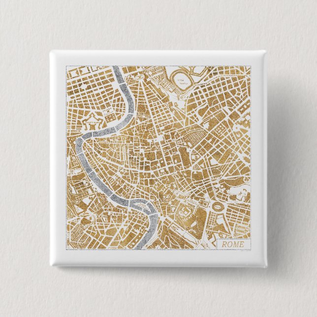 Chapa Cuadrada Mapa dorado de la ciudad de Roma (Anverso)