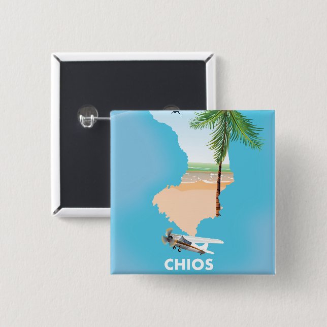 Chapa Cuadrada Mapa ilustrado de Chios Grecia. (Anverso y reverso)
