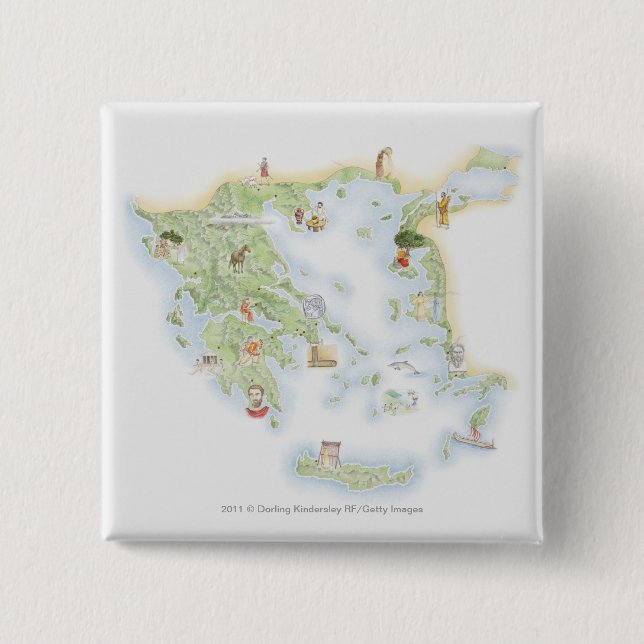 Chapa Cuadrada Mapa ilustrado de Grecia antigua (Anverso)