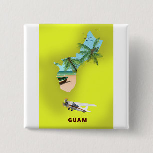 Chapa Cuadrada Mapa ilustrado de Guam cartel de viaje