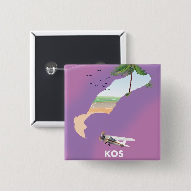 Chapa Cuadrada Mapa ilustrado de Kos Grecia. (Anverso y reverso)