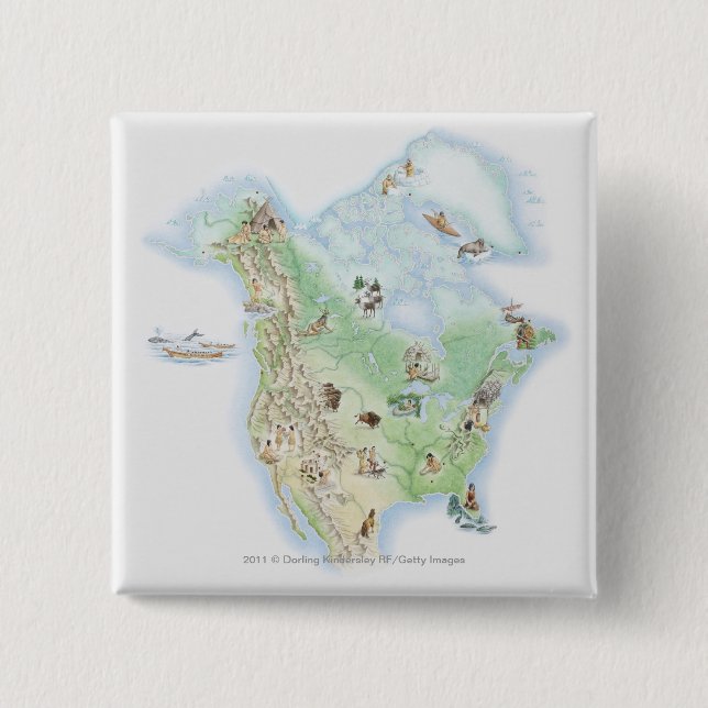 Chapa Cuadrada Mapa ilustrado de Norteamérica (Anverso)