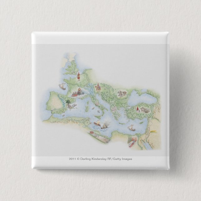 Chapa Cuadrada Mapa ilustrado del imperio romano (Anverso)