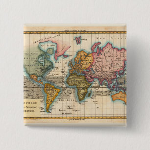 Chapa Cuadrada Mapa Mundial Antiguo Siglo XVIII 