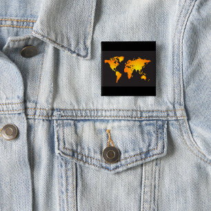 Chapa Cuadrada Mapa Mundial Brillante en Naranja y Amarillo