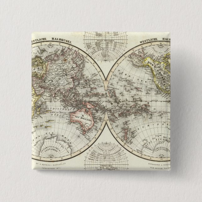 Chapa Cuadrada Mapa Mundial del Hemisferio Doble (Anverso)
