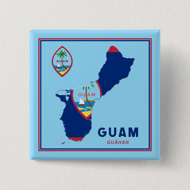 Chapa Cuadrada Mapa y sello de la bandera de Guam (Anverso)