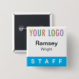 Chapa Cuadrada Marca de personal de pinback azul cielo con logoti