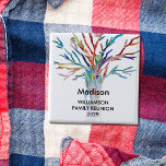 Chapa Cuadrada Marca de unión familiar de nombre personalizado<br><div class="desc">Este distintivo para el nombre de la Reunión familiar está decorado con un colorido árbol familiar de mosaicos. Personalizable fácilmente con tu nombre. Utilice la opción Personalizar adicional para cambiar el tamaño, estilo o color del texto si lo desea. Hace un gran recuerdo después del evento. Porque creamos nuestra propia...</div>