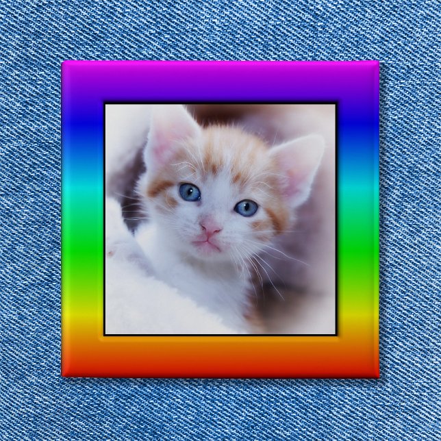 Chapa Cuadrada Marco fotográfico de la familia arcoiris brillante (Bright Rainbow Family Pet Photo Frame Button)