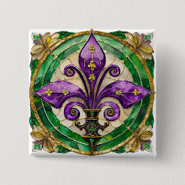 Chapa Cuadrada Mardi Gras Sained Glass Fleur de lis