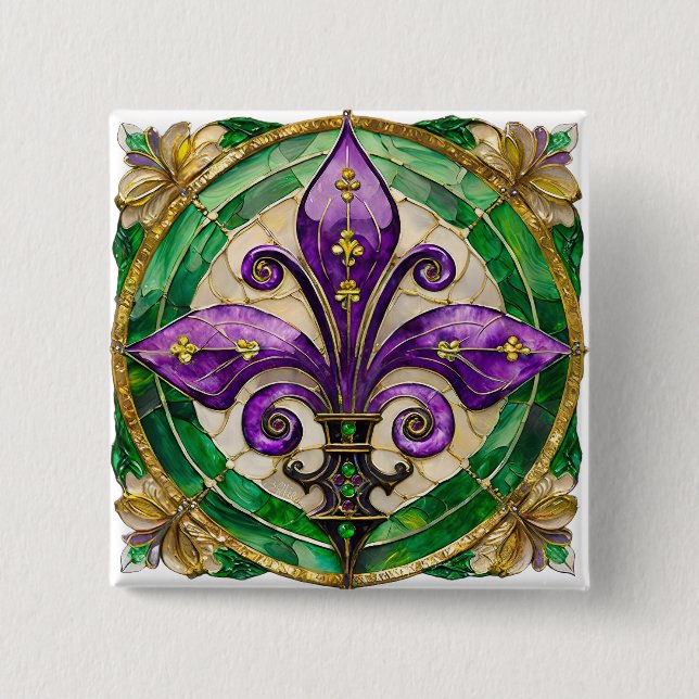 Chapa Cuadrada Mardi Gras Sained Glass Fleur de lis (Anverso)