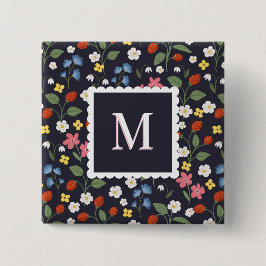 Chapa Cuadrada marina monogramada con estampado de fresa silvestr