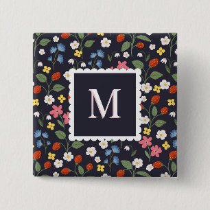 Chapa Cuadrada marina monogramada con estampado de fresa silvestr