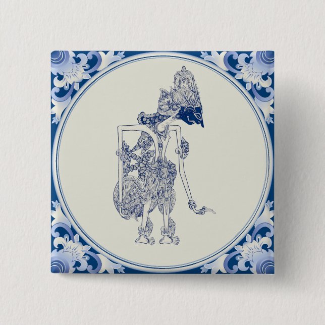 Chapa Cuadrada Marioneta De Sombra Holandés-Indonesia Delft Blauw (Anverso)