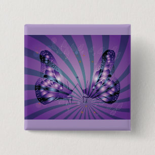 Chapa Cuadrada Mariposa Abstracta Morada con Alas Radiantes