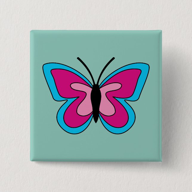 Chapa Cuadrada Mariposa azul magenta rosa (Anverso)
