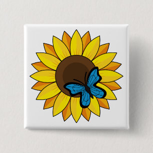 Chapa Cuadrada Mariposa azul y girasol