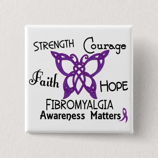 Chapa Cuadrada Mariposa céltica 3 del Fibromyalgia (Anverso)