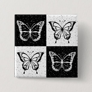 Chapa Cuadrada Mariposa de Cuadros en Blanco y Negro Impresión en