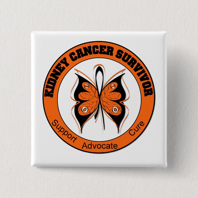Chapa Cuadrada Mariposa del superviviente del cáncer del riñón (Anverso)