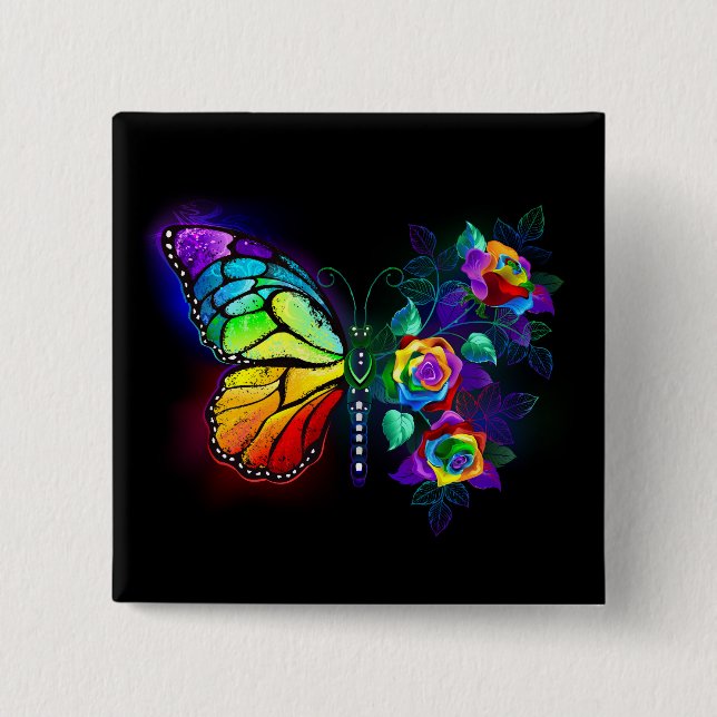 Chapa Cuadrada Mariposa florida arcoiris (Anverso)