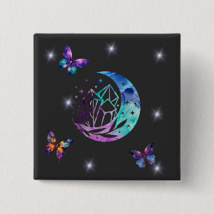 Chapa Cuadrada Mariposa, luna y cristales
