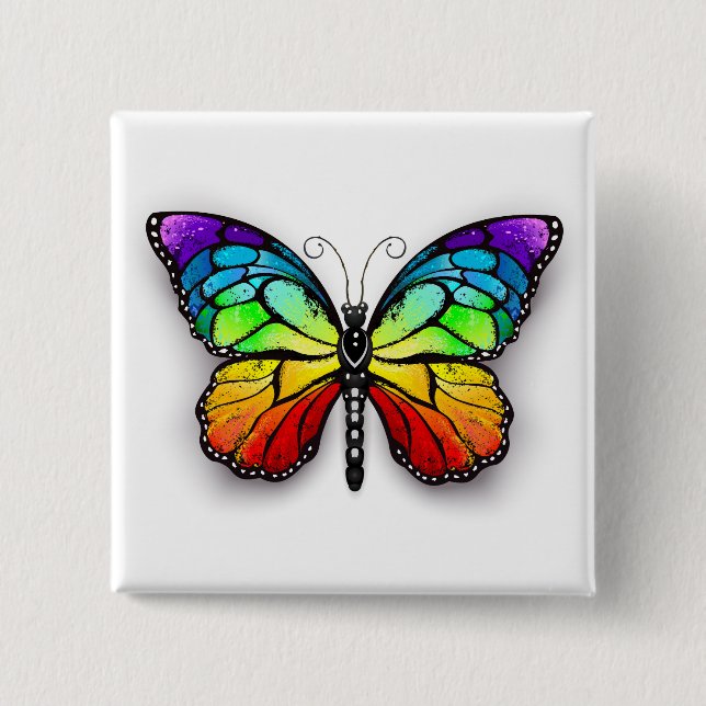 Chapa Cuadrada Mariposa monarca arcoíris (Anverso)