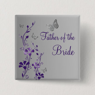 Chapa Cuadrada Mariposa morada de Plata Padre Floral de Novia Pin