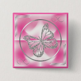 Chapa Cuadrada Mariposa rosa y plateada y Rótulo infinito |
