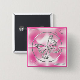 Chapa Cuadrada Mariposa rosa y plateada y Rótulo infinito |