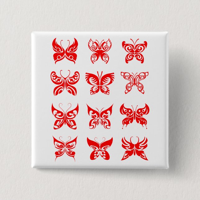 Chapa Cuadrada Mariposa Tribal Roja Ornamental (Anverso)