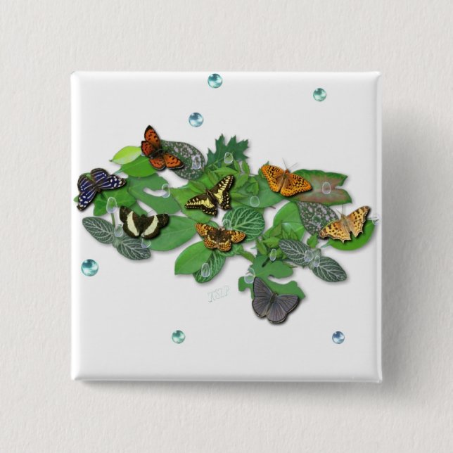 Chapa Cuadrada Mariposas en hojas (Anverso)