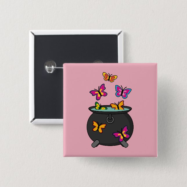 Chapa Cuadrada Mariposas mágicas de un Cauldron (Anverso y reverso)