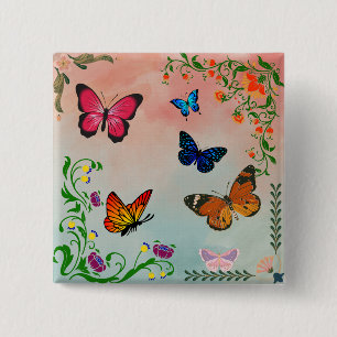 Chapa Cuadrada Mariposas y flores