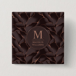 Chapa Cuadrada Marrón Chocolate & Rosa Dorado Patrón de Onda Abst