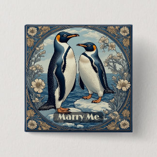 Chapa Cuadrada Marry Me Penguin Ice Bird Snow Glacier Winter Lake