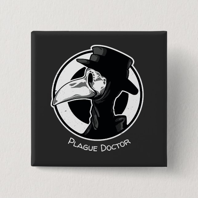 Chapa Cuadrada Máscara de pájaro Médica de la peste de vapor B/W (Anverso)