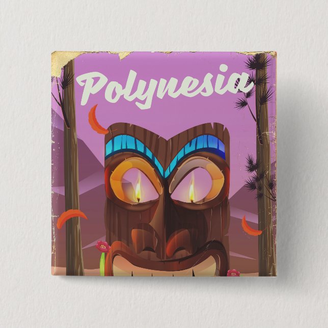 Chapa Cuadrada Máscara Tiki de Polinesia (Anverso)