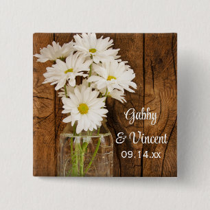 Chapa Cuadrada Mason Jar y White Daisies Country Barn Boda
