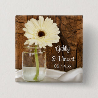 Chapa Cuadrada Mason Jar y White Daisy Country Barn Boda