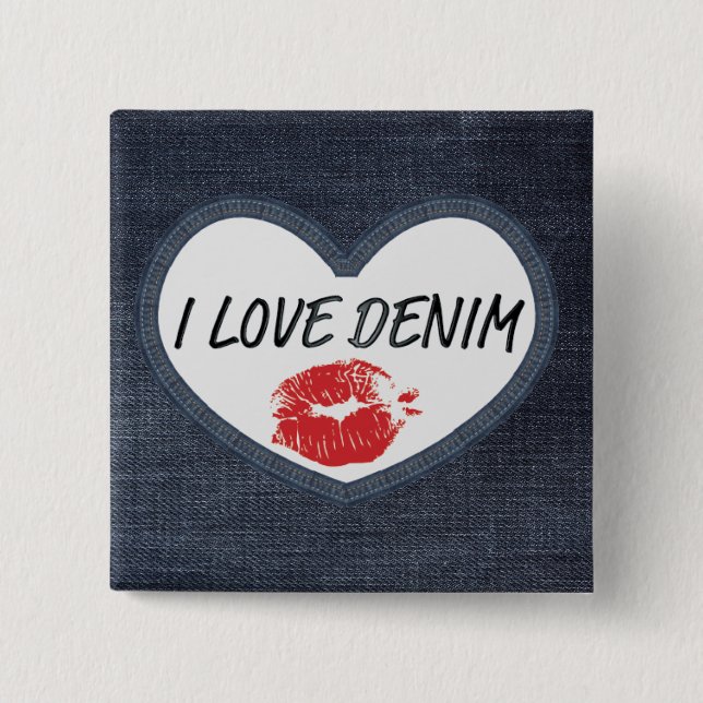 Chapa Cuadrada Me encanta Denim 5.1 cm (2") (Anverso)