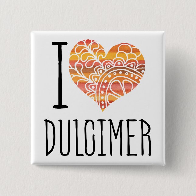Chapa Cuadrada Me encanta el corazón del Naranja Dulcimer Mandala (Anverso)