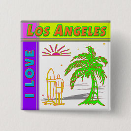 Chapa Cuadrada "Me encanta Los Ángeles" Sun Palm Tree&Surfer #2 B