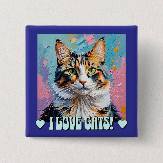 Chapa Cuadrada ¡Me Encantan Los Gatos! (Anverso)